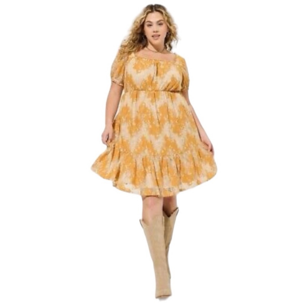 Torrid Plus Sz 1X Mini Two Tone Lace Tiered Babydoll Dress Saffron Yellow Curvy